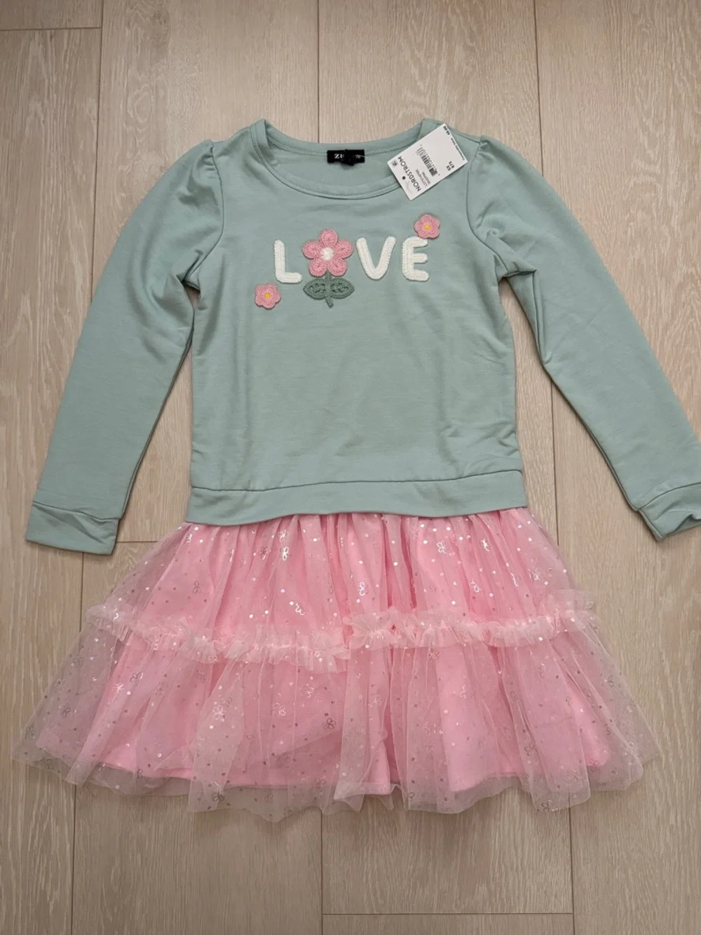 Zunie Girls Mint Green Top with Pink Tulle Dress
